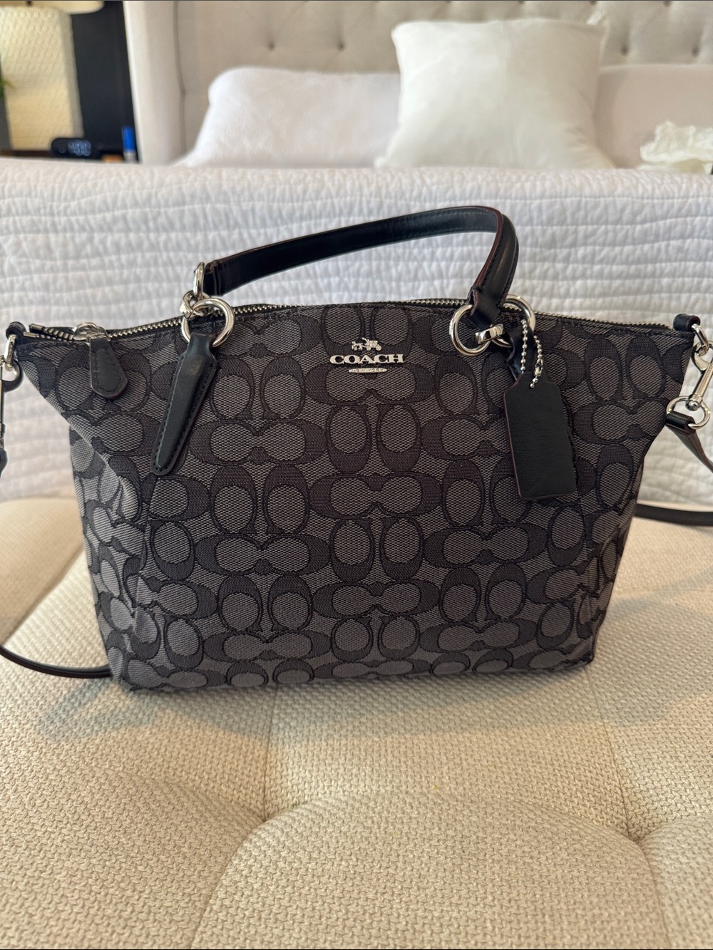 COACH Black and Charcoal Signature Canvas Shoulder Bag